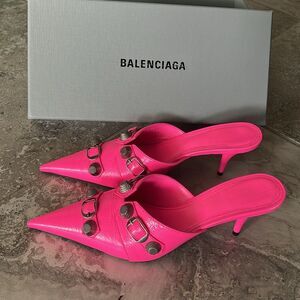 Balenciaga Cagole Pointed Toe Mules Mule in Fluo Pink/Aged Nickel, New, Size 37